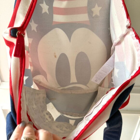 Disney Mickey Mouse Red White Blue Stars Stripes Tote Bag Patriotic Canvas Zip - Picture 5 of 12